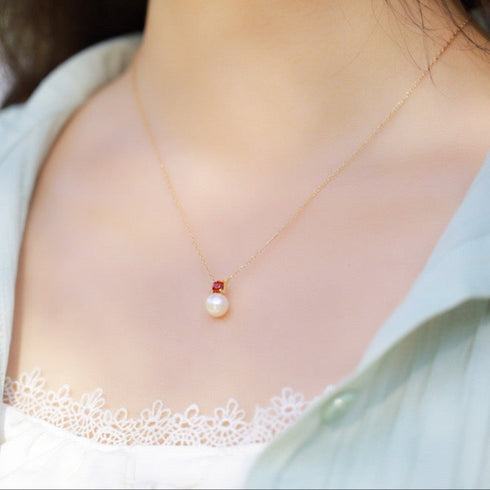 Red Zirconia Pearl Necklace